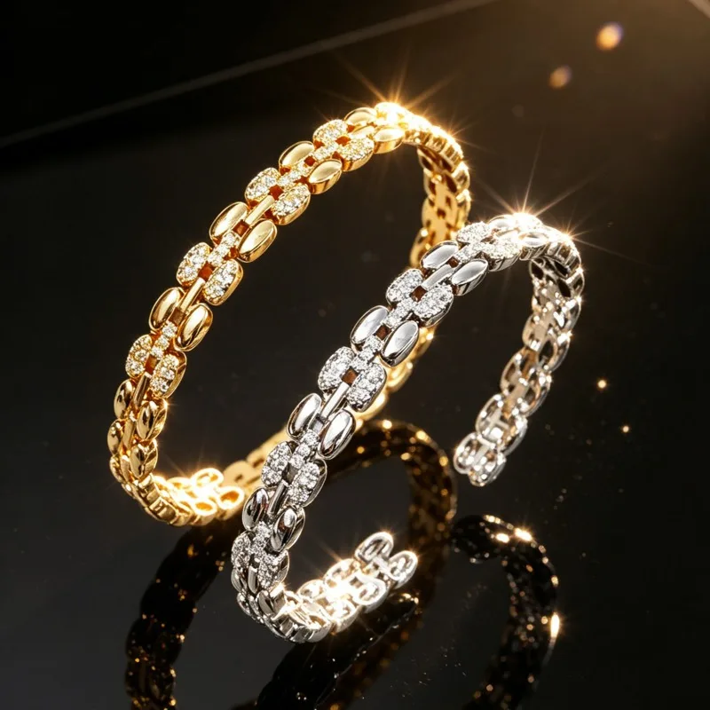 European and American cross-border copper inlaid zircon twist opening bracelet simple and popular diamond-inlaid