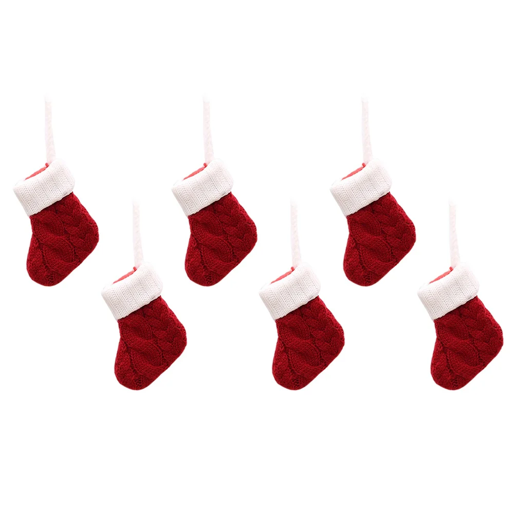 6 Pcs Cutlery Set Festive Tableware Holding Bag Mini Xmas Stockings Cover Knitting Dinning Decor