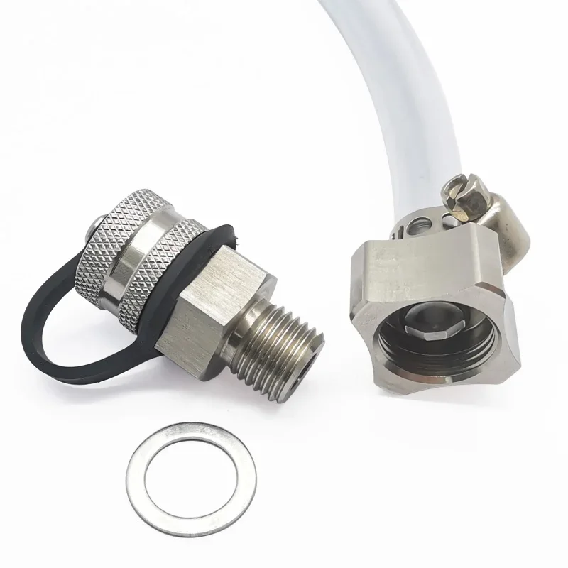 Stainless steel drain valve quick drain for M14-1.5 with hose attachment
