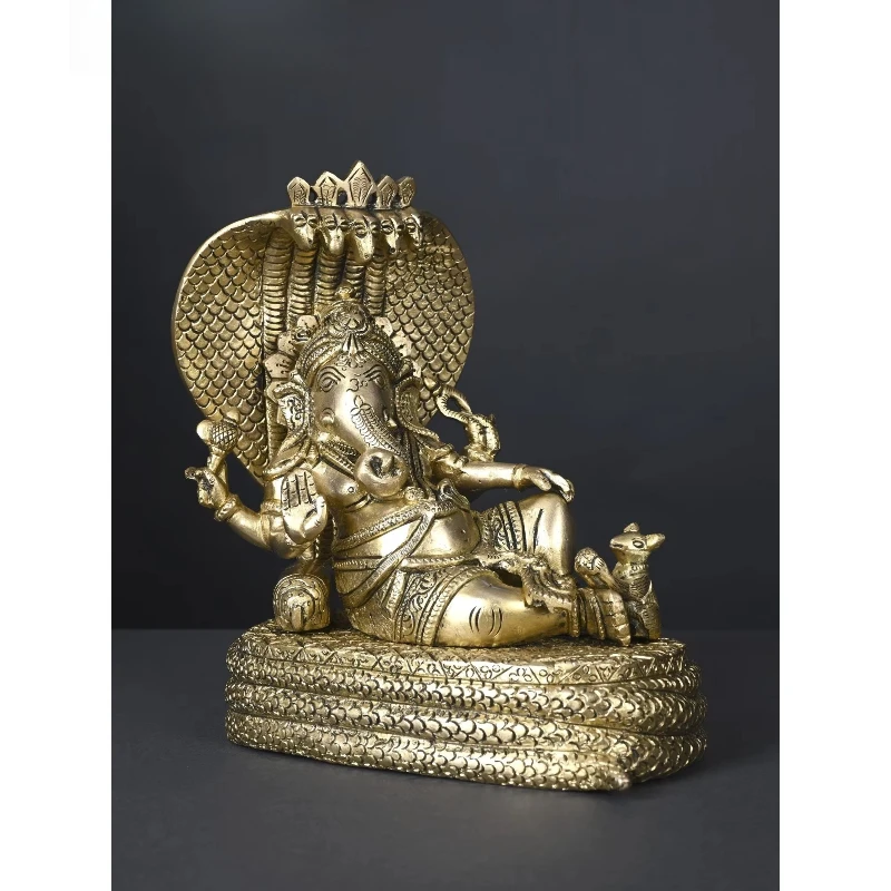 

9-Inch Lord Shesha-Shay Ganesha Brass Sculpture Elegant Sculpture Artwork