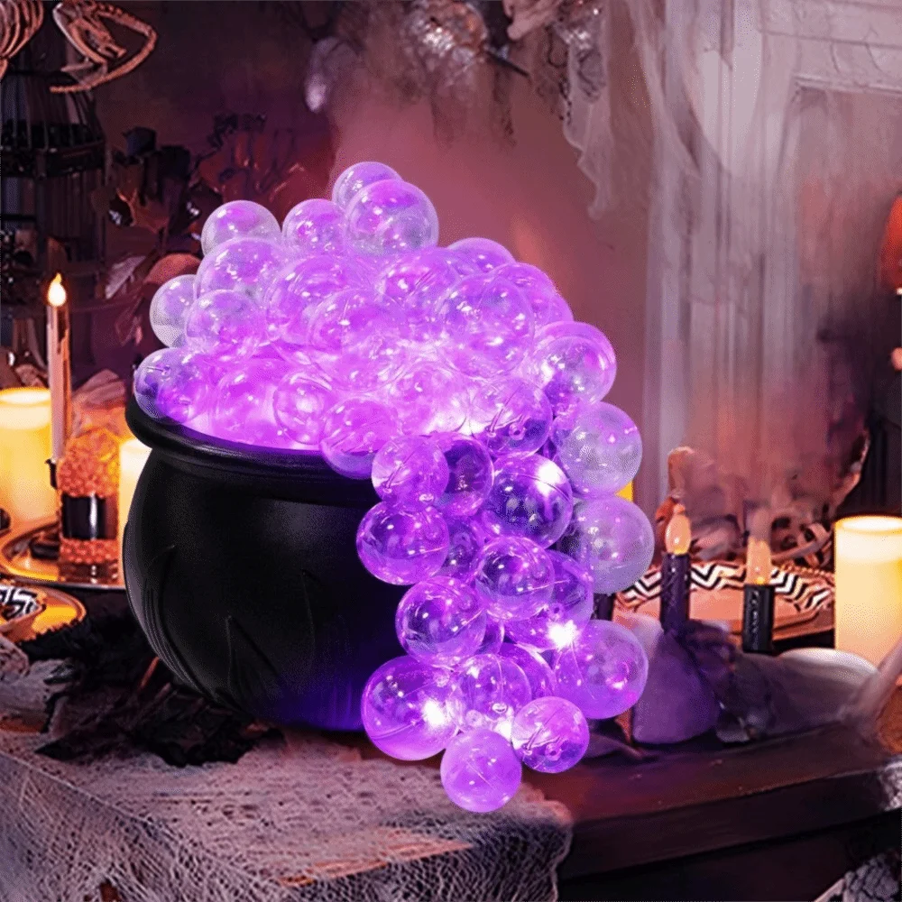 

Luminous Halloween Bubbling Cauldron Decoration Purple Light Remote Control Bubbling Pot Ornament Plastic Retro Candy Jar Bar
