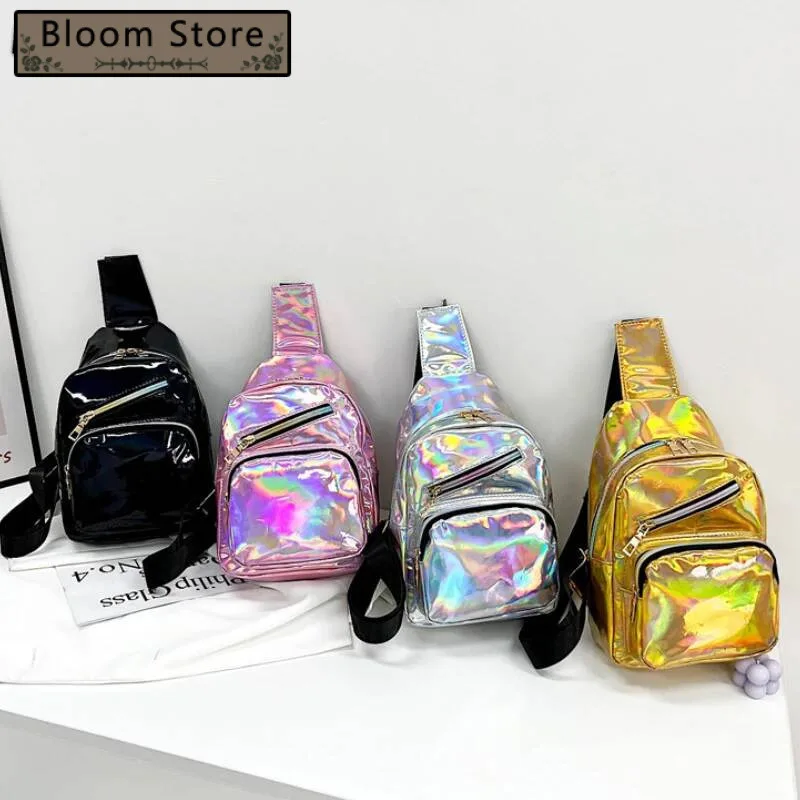 Personality Casual Crossbody Bags For Women Y2k Aesthetic Fashion Ins Punk Handbags All Match Zipper Trend Holographic Chest Bag