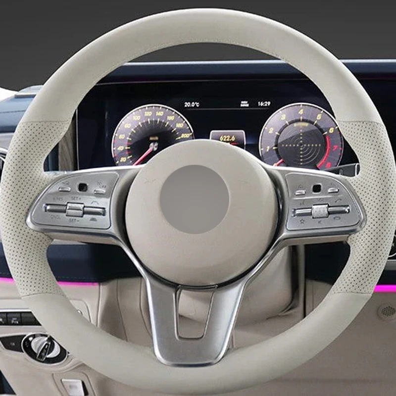 Alcantara Steering Wheel Cover Real Leather Beige Thread Car Accessoires for Mercedes-Benz W177 W205 C118 C257 W213 W463 H247