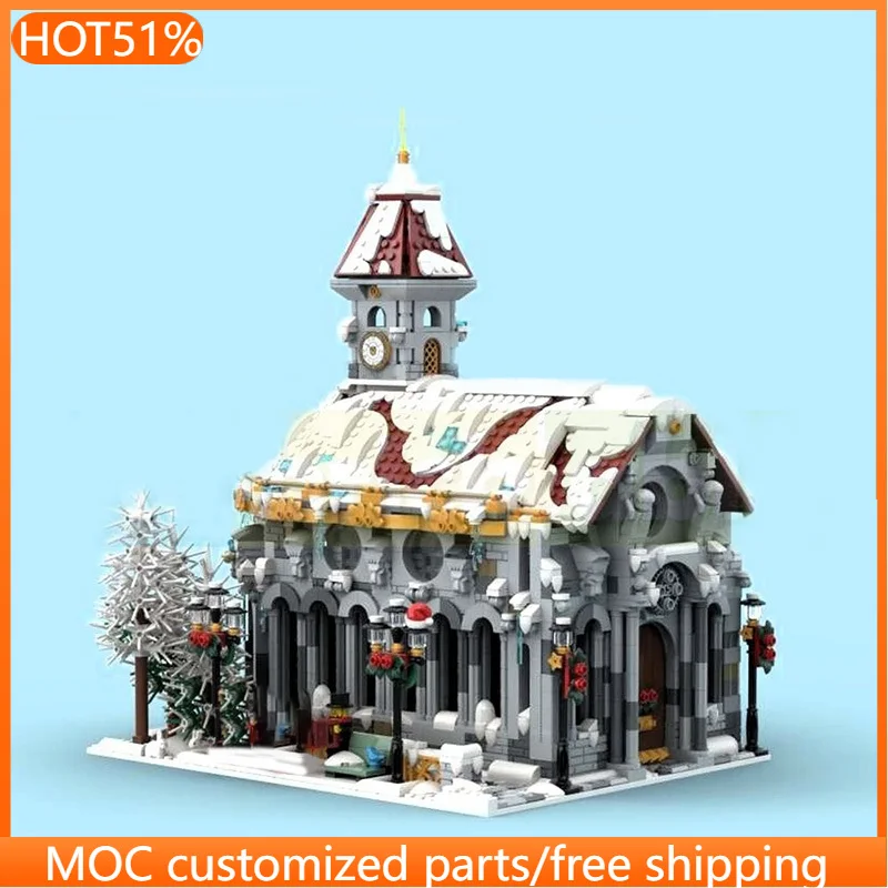 

4017 деталей: Зимняя деревня с собором, модульный конструктор MOC, креативная модель для самостоятельной сборки, игрушка для мальчика, подарок на день рождения