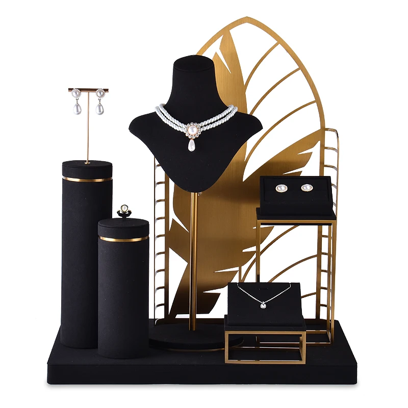 Luxury Black Jewelry Display Stand Gold Metal Display  Jewelry Ring Pendant  Necklace Display