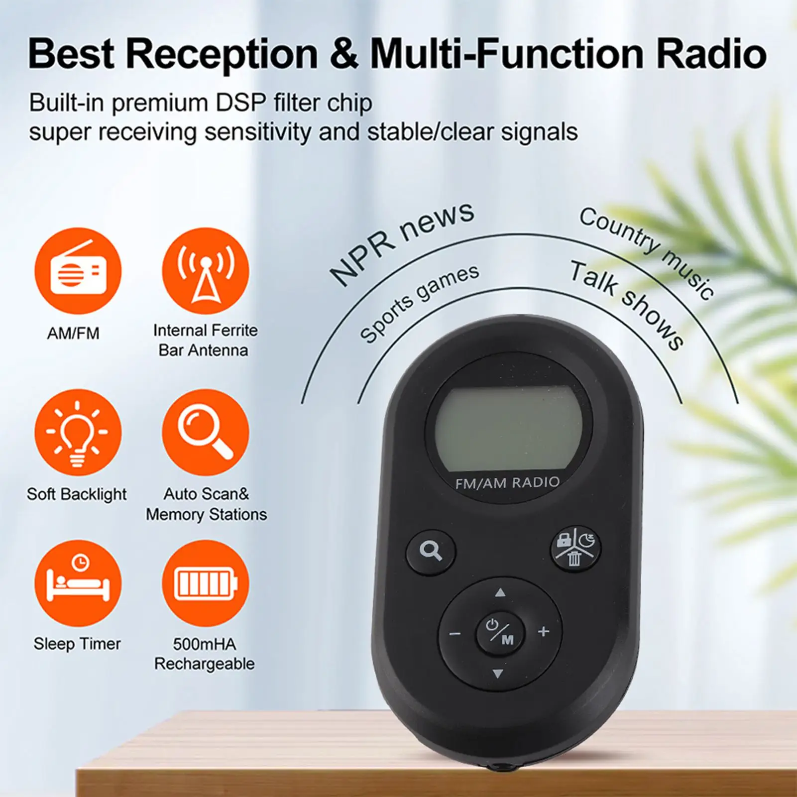 Battery Operated Radio  Radio Black with Backlight Rechargeable LCD Display 500mAh Portable AM FM  Radio