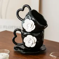 Creative Three-dimensional White Flower Ceramic Coffee Mug Delicate Afternoon Tea Dessert Snack Tea Cup Birthday Gift Home Decor