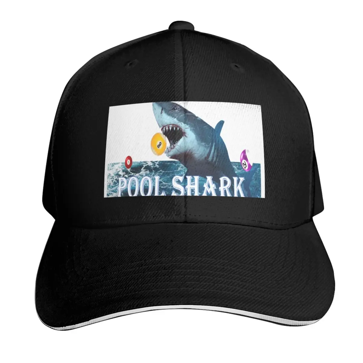 Pool Shark Baseball Cap Snapback Flat Bill Strapback Dad Hat Six Panel Structured Crown