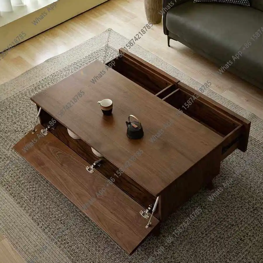 

Rt Nordic Simple Black Walnut Living Room Home Tea Table Multi-functional Dining Table Dual-purpose Fashion