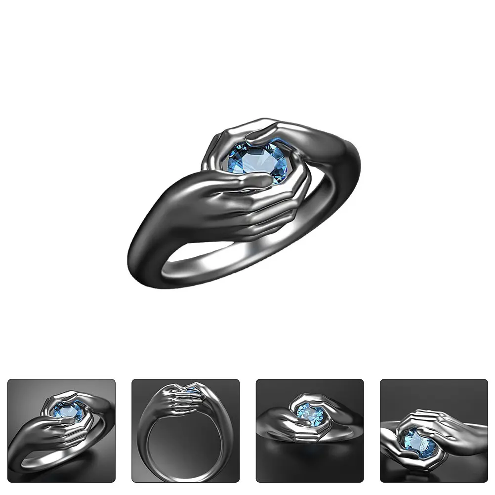 Hug Ring Vintage Sapphire Blue Metal Rings for Women Finger Jewelry Trendy Knuckle Decor Non Fading Durable Elegant Wedding