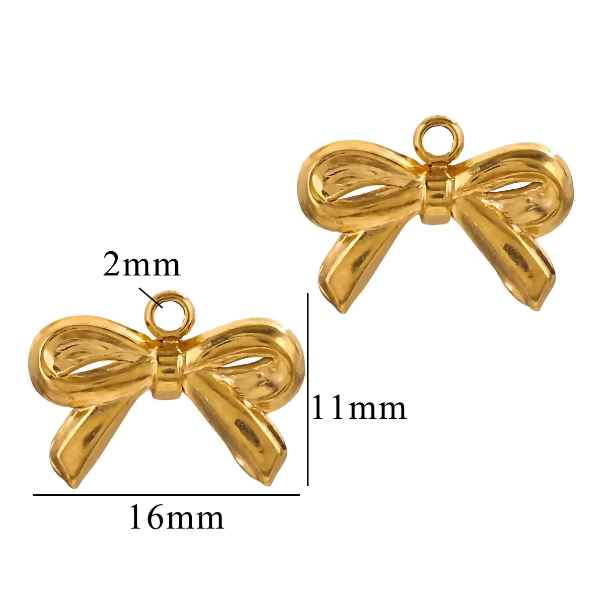 5pcs Stainless Steel Bow Waterproof Gold Charm