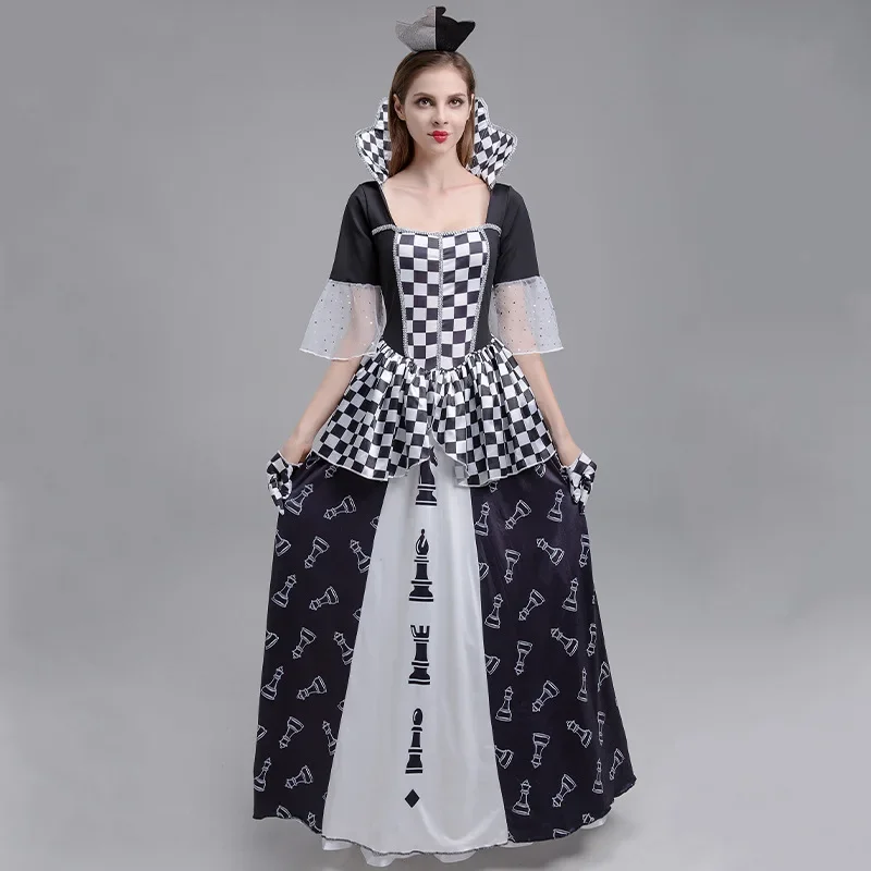 Chess Queen Costume For Women Halloween Party Fancy Dress Chess Piece Print