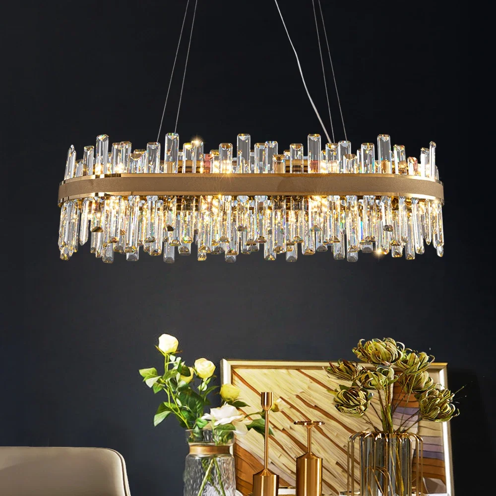 

Modern Led Crystal Chandelier For Dining Room Creative Design Luxury Home Decor Rectangle Lamp Gold Light Fixture Oval Lustre