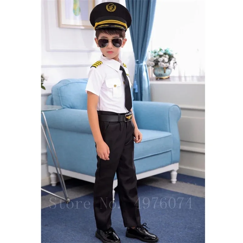 Costume cosplay da pilota per bambini, assistente di volo, per Halloween, regalo per feste in maschera, set di abbigliamento per hostess dell'aeronautica