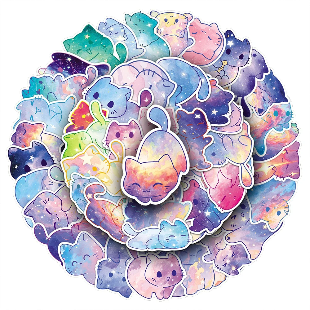 50/100 pçs bonito céu estrelado gato pvc adesivo estético chidlren papelaria decoração scrapbooking material escolar para crianças