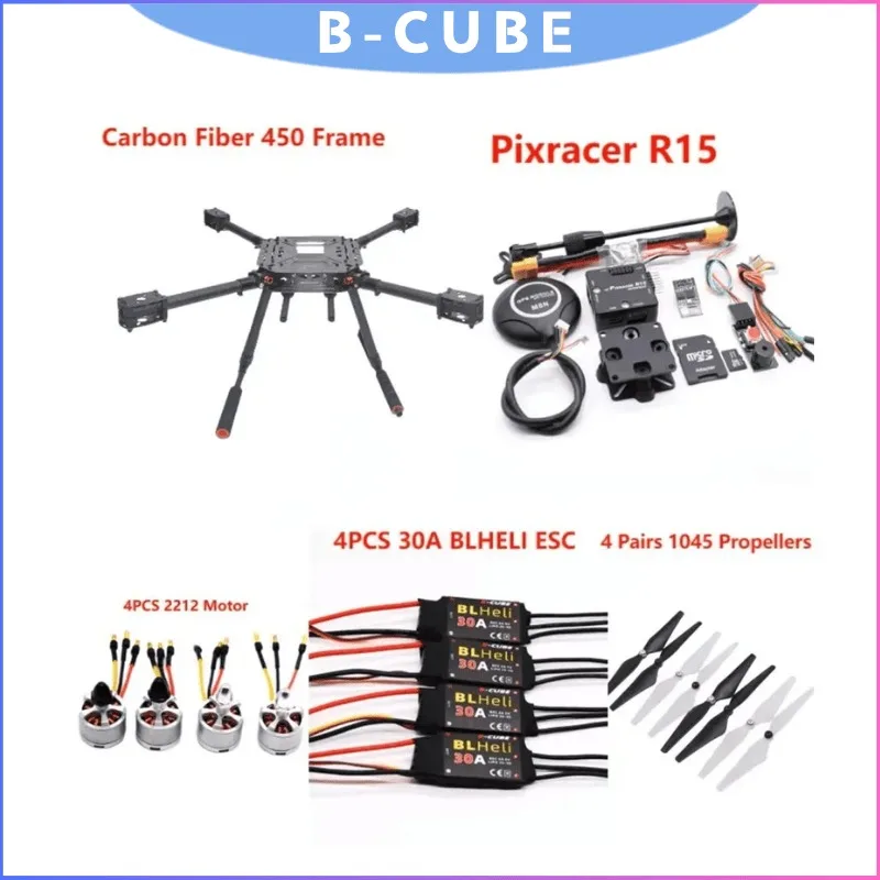 

Carbon Fiber 450 Frame Kit with Pixhawk Flight Controller Wireless Telemetry, BLHeli 30A ESC & 2212 Motor, Includes Landing Gear