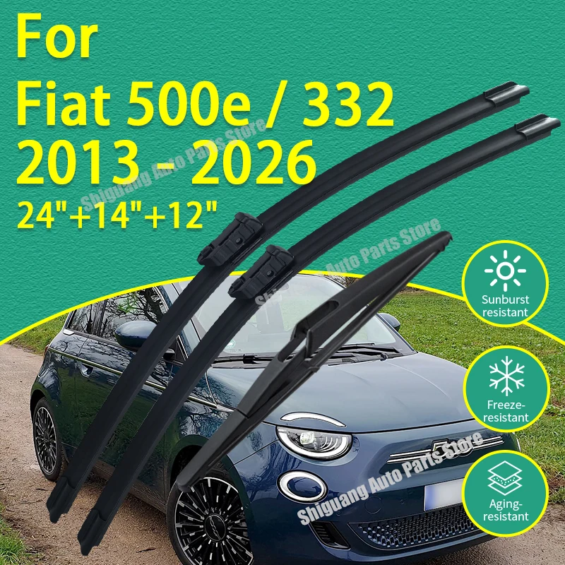 Vordere und Hintere Silikonbeschichtete Scheibenwischer für Fiat 500e 332 2013 - 2026 Auto-Wischer Windschutzscheiben-Wischerblätter Zubehör 2025 2024