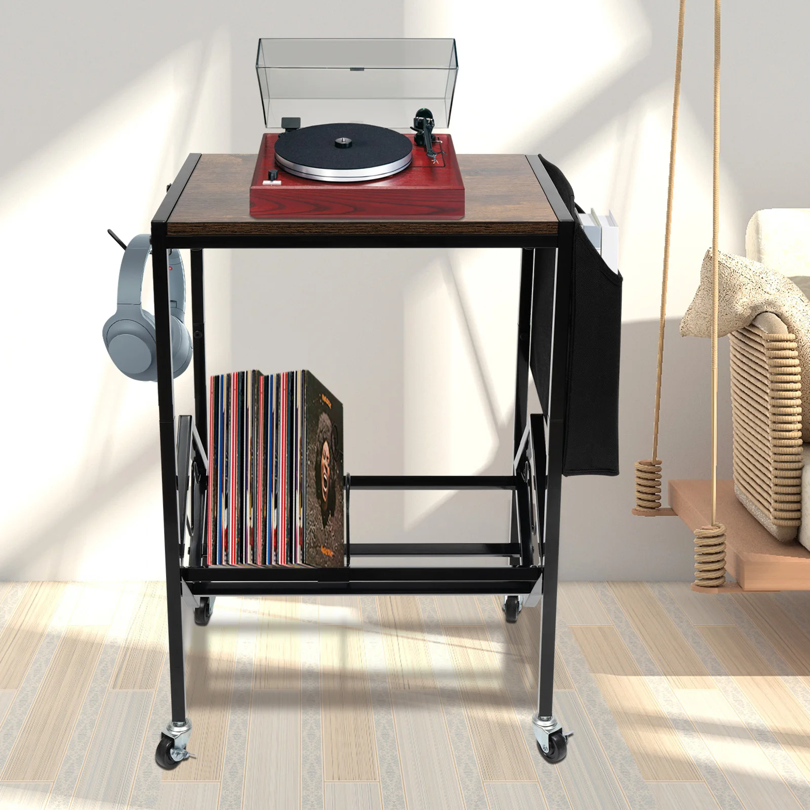 

2-Tier Mobile Vinyl Record Storage,Heavy Duty 110lb Capacity w/Locking Wheels for Bedroom/Office