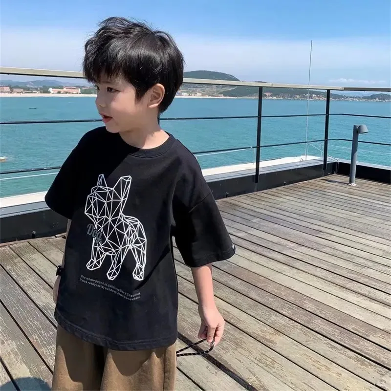 Boys' Summer Short Sleeve T-shirt New Small and Medium Children's Round Neck Top Children's Casual Versatile Half Sleeve Fashion