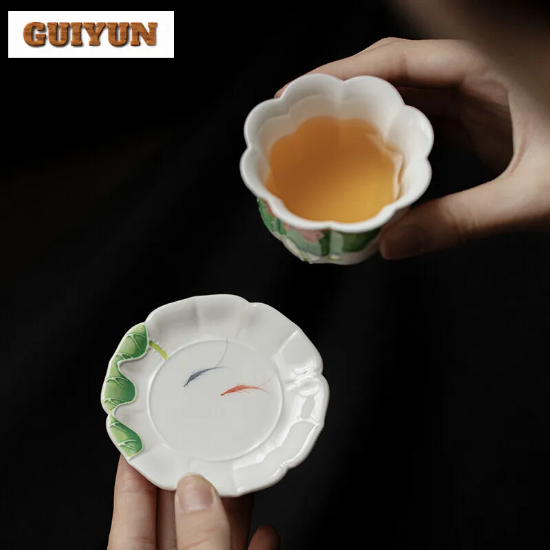 50ml Hand-painted Koi Lotus Petals Teacup Cup Saucer Set Fragrance Master Cup Chazhan Bowl with Holder Household Kung Fu Teaset