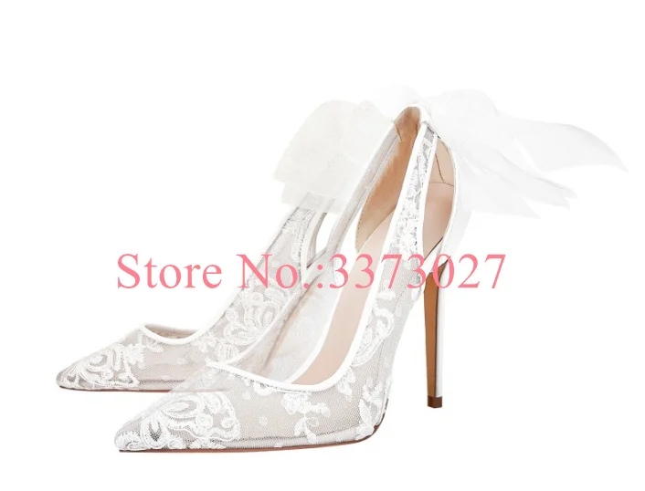 

Пикантные женские туфли белого цвета с кружевом и узлом-бабочкой, модные свадебные туфли на высоком каблуке с острым носком, новые женские туфли-лодочки