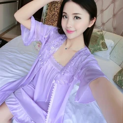 Robe Gown Sets Women 2pcs Solid Ice-silk Trendy Casual Lace Up Home Popular 3XL Loose Nightwear Sexy Thin Womens Bathrobe Chic