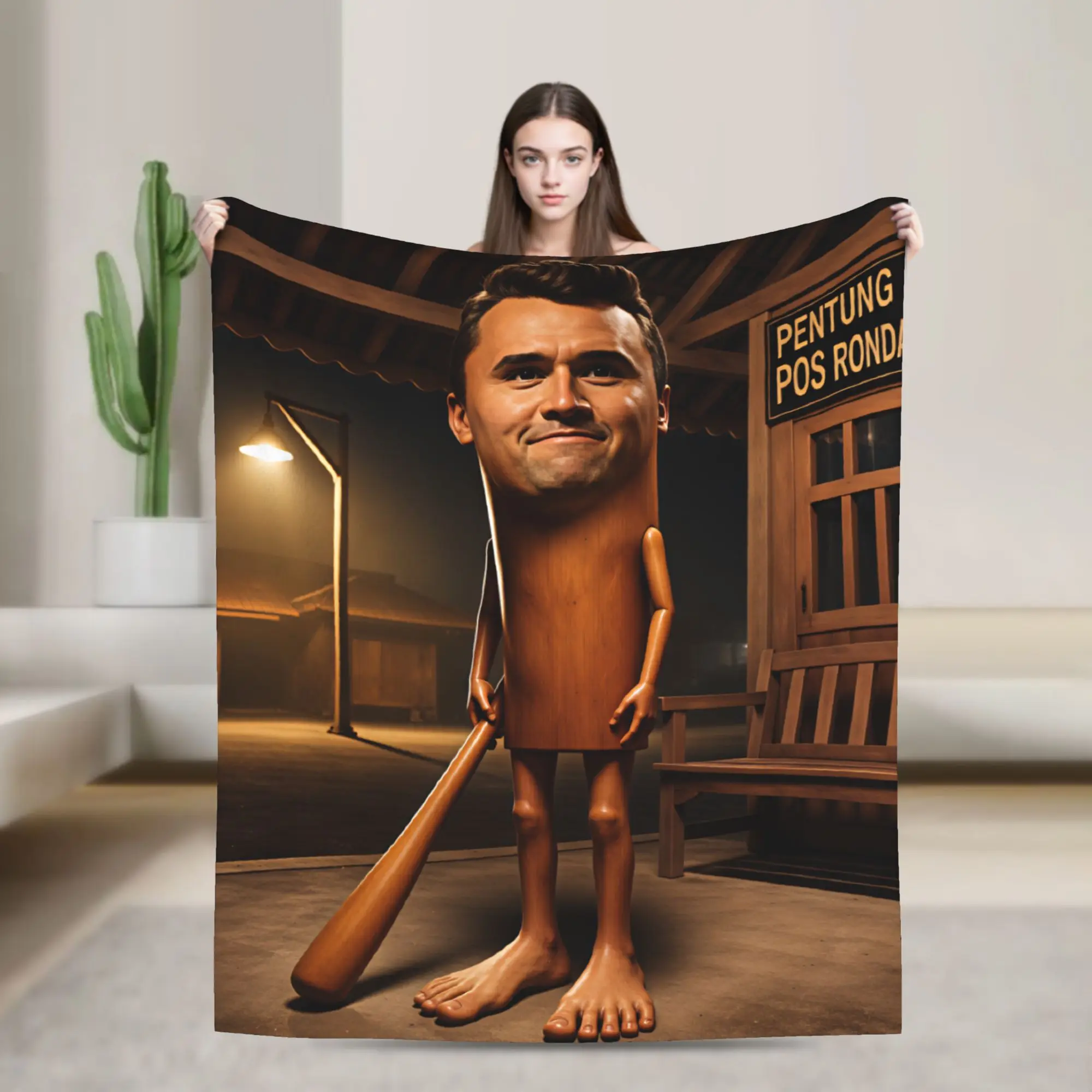 Charlie Kirk Tung Tung Sahur Meme Super Soft Blanket For Bedroom  Novelty Throw Blanket Winter Plane Travel Flannel Bedspread