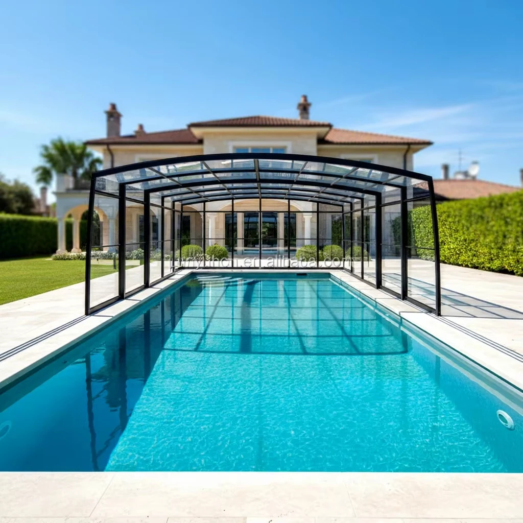 Any Size Custom Electric Driven Aluminum Pool Cover Auto Telescopic Control Dirt Debris Block Outdoor Yard Pool Practical Protec