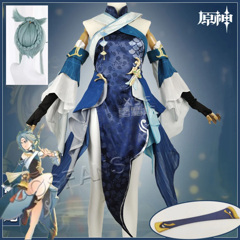 Anime Genshin Impact Madame Ping Game Suit Cosplay Costume Elegant Dress Halloween Party Role Play Outfit Women And wigs