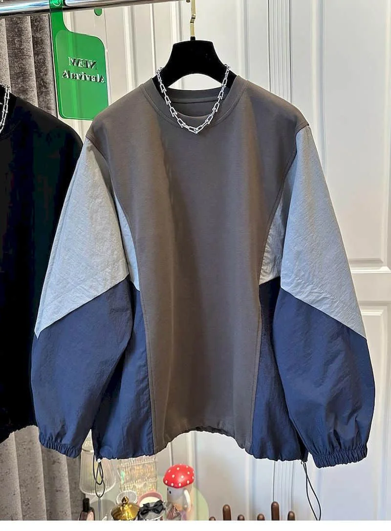 Oversized Pullovers Women Fashion Patchwork Long Sleeve Tops Casual Loose Pullover Sports Top Sring Autumn Trend Y2k Clothes