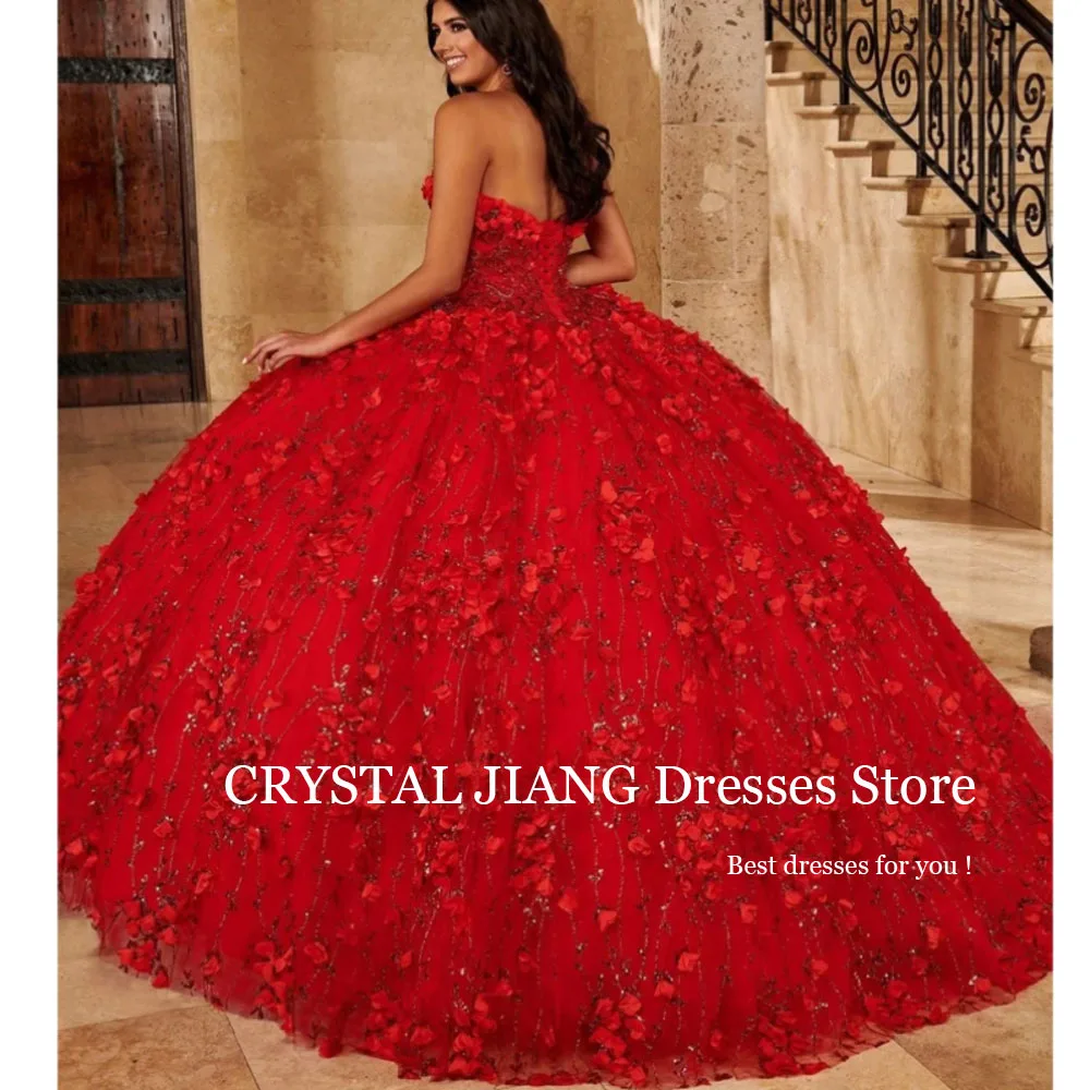 Classy Long Red Sweetheart Quinceanera Dresses 3D Flowers with Cape Ball Gown Vestido De 15 Años Quinceanera