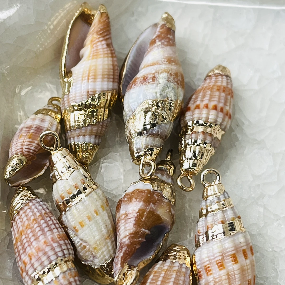 

10pc Natural Mother-of-pearl Pendants Reiki Heal Gold Plated Conch for Tribal Jewelry Making DIY Necklace Earrings Gift