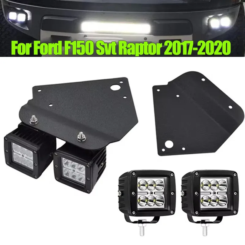 For Ford F150 Svt Raptor 2017-2020 4Pcs18W Headlight Front Bumper Led Fog Lights Work Light Bar with Mounting Brackets Set