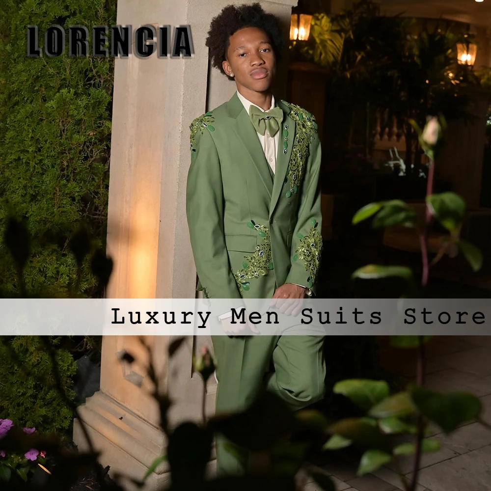 Elegant Sparkly Rhinestone Men Suits 3 Pieces Flat Collar Crystal Tuxedos Groom Wedding Customized Blazer robe mariage femme