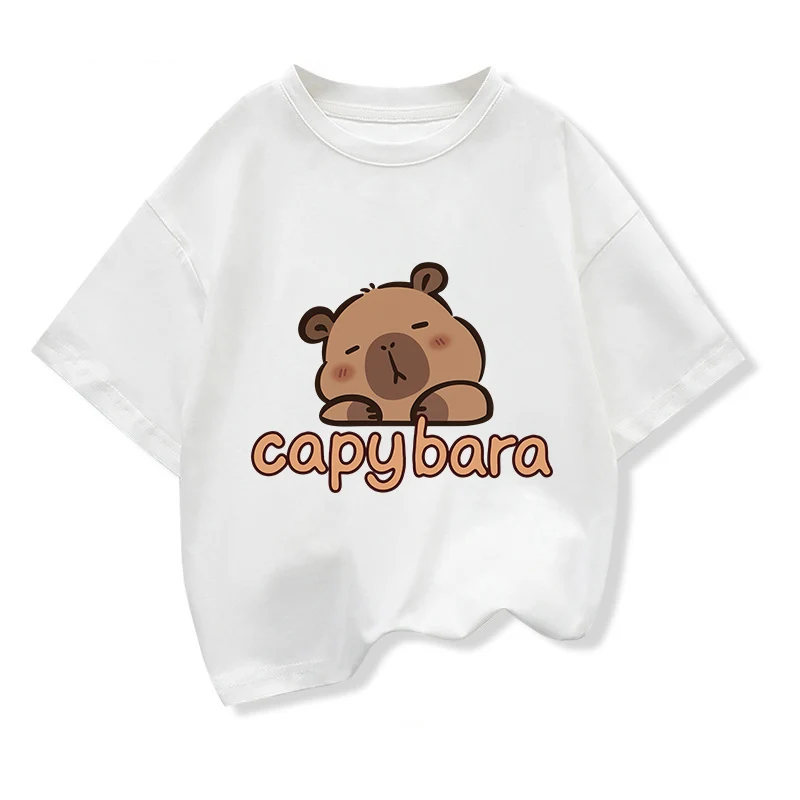 Capybara Print 100%Cotton t shirt For Kids Boy 3-12Years Anime Cute Capibara Short-sleeved Tees Tops Tshirt y2k Girl Clothes