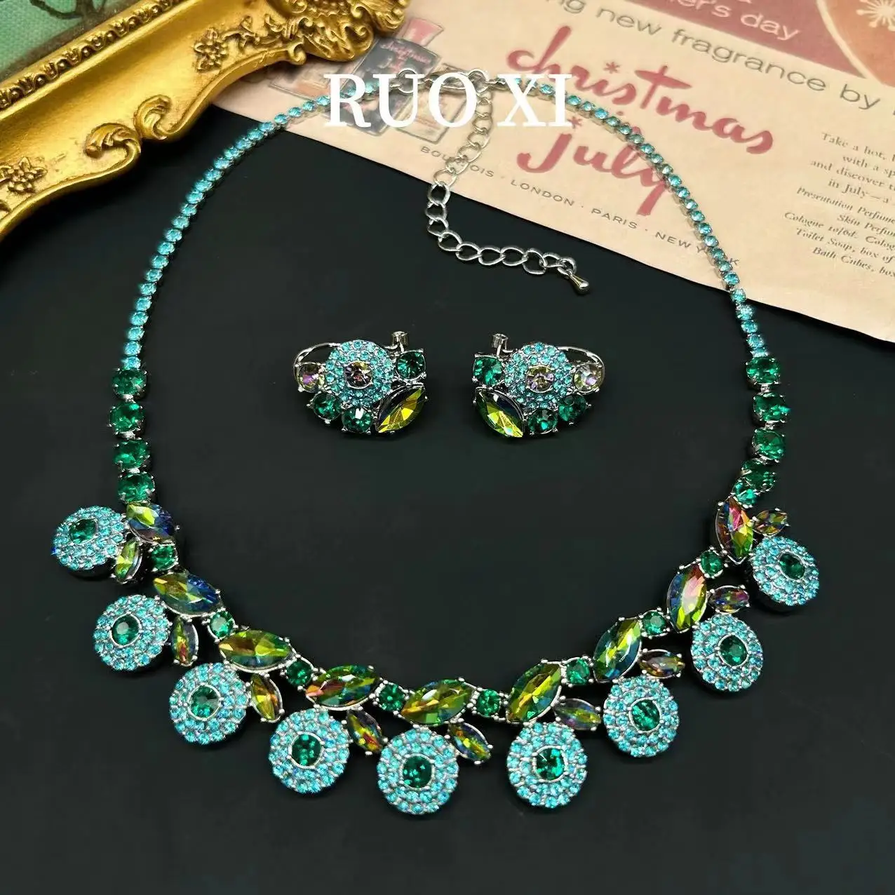 Jewelry Decoration Earrings for Women Colorful Rhinestone Sweet Dream Necklace Earring Set Party Show Gorgeous Luxury Vintage