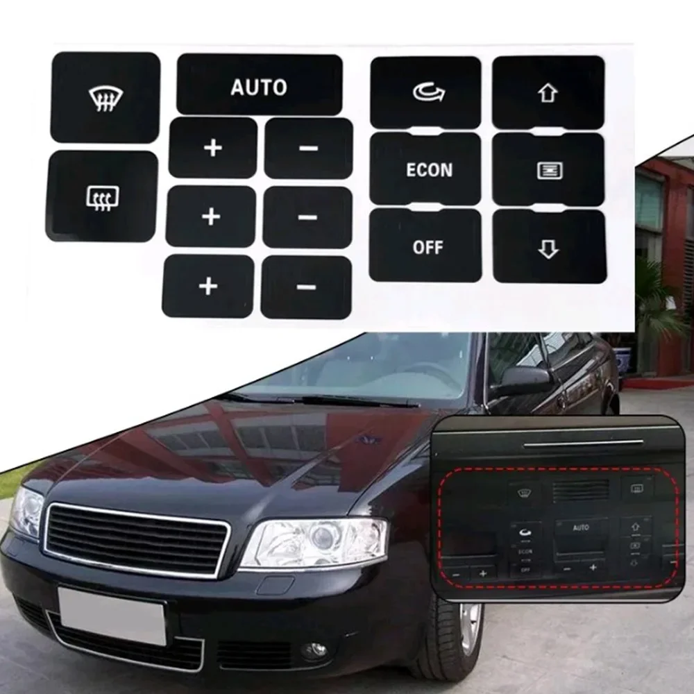 

1Set Black Car A/C Climate Air Condition Heater Control Button Repair Sticker Cover Trim Decals Matte Accessories for Audi A6 C5
