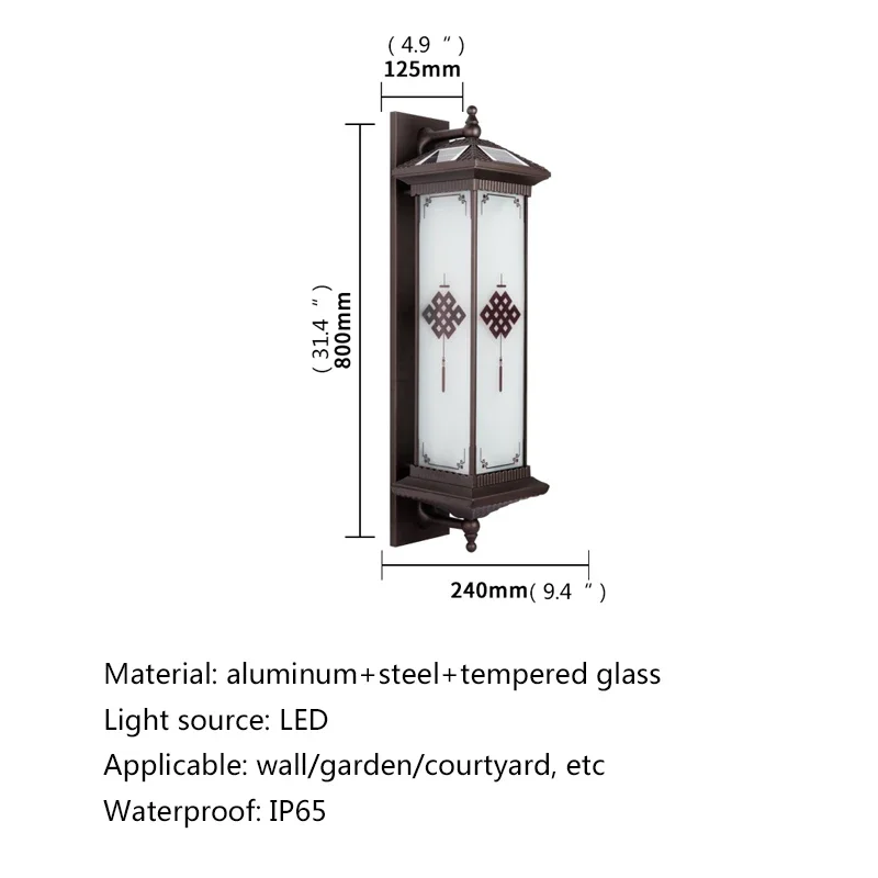 PLLY Solar Wall Lamp Outdoor Creativity Chinese Knot Sconce Light LED Waterproof IP65 for Home Villa Balcony Courtyard