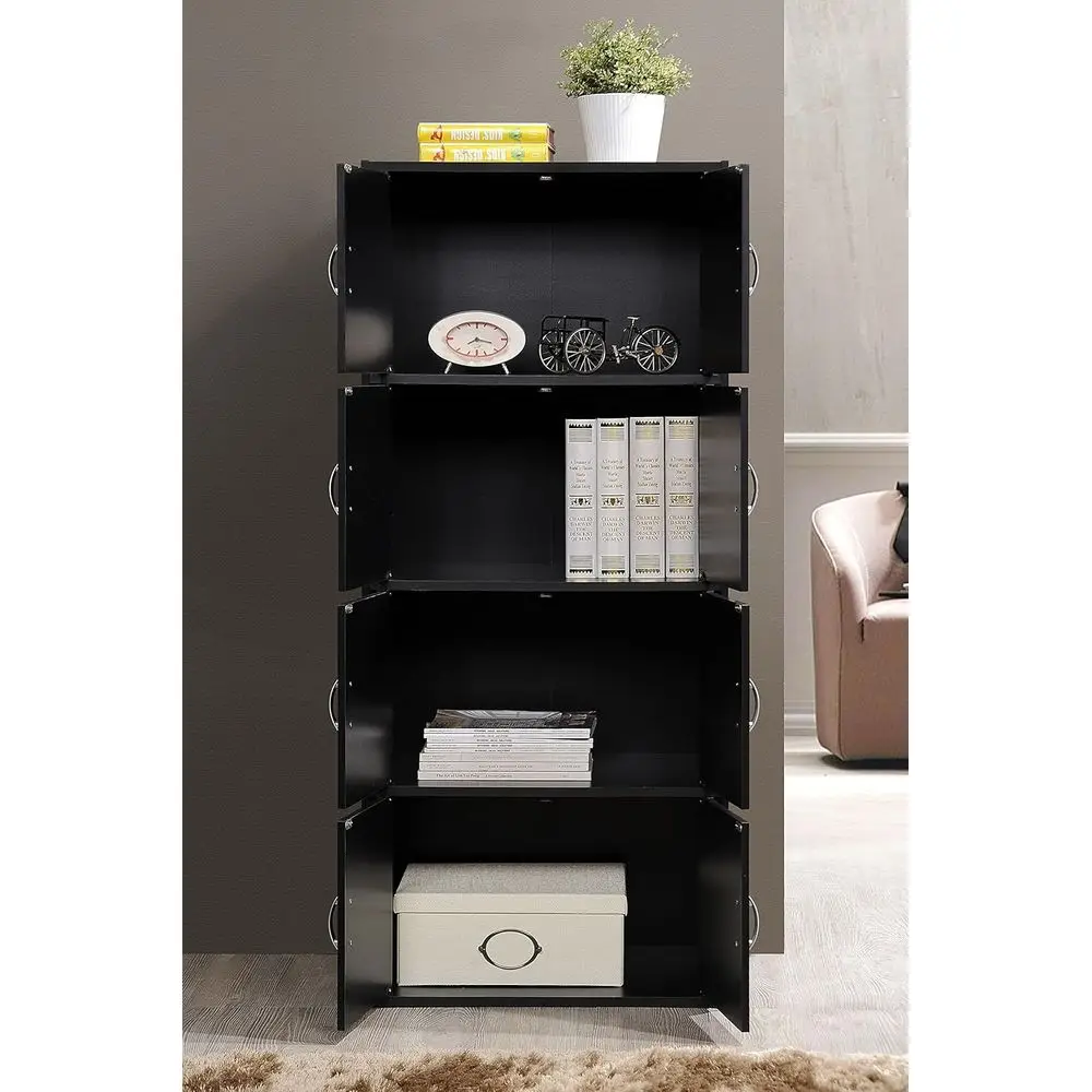 HID44 8 Door 4 Shel ern Wooden Heavy Duty loor Mount Multipose Storage Bookcase Cabinet with Installation Hardware, Black