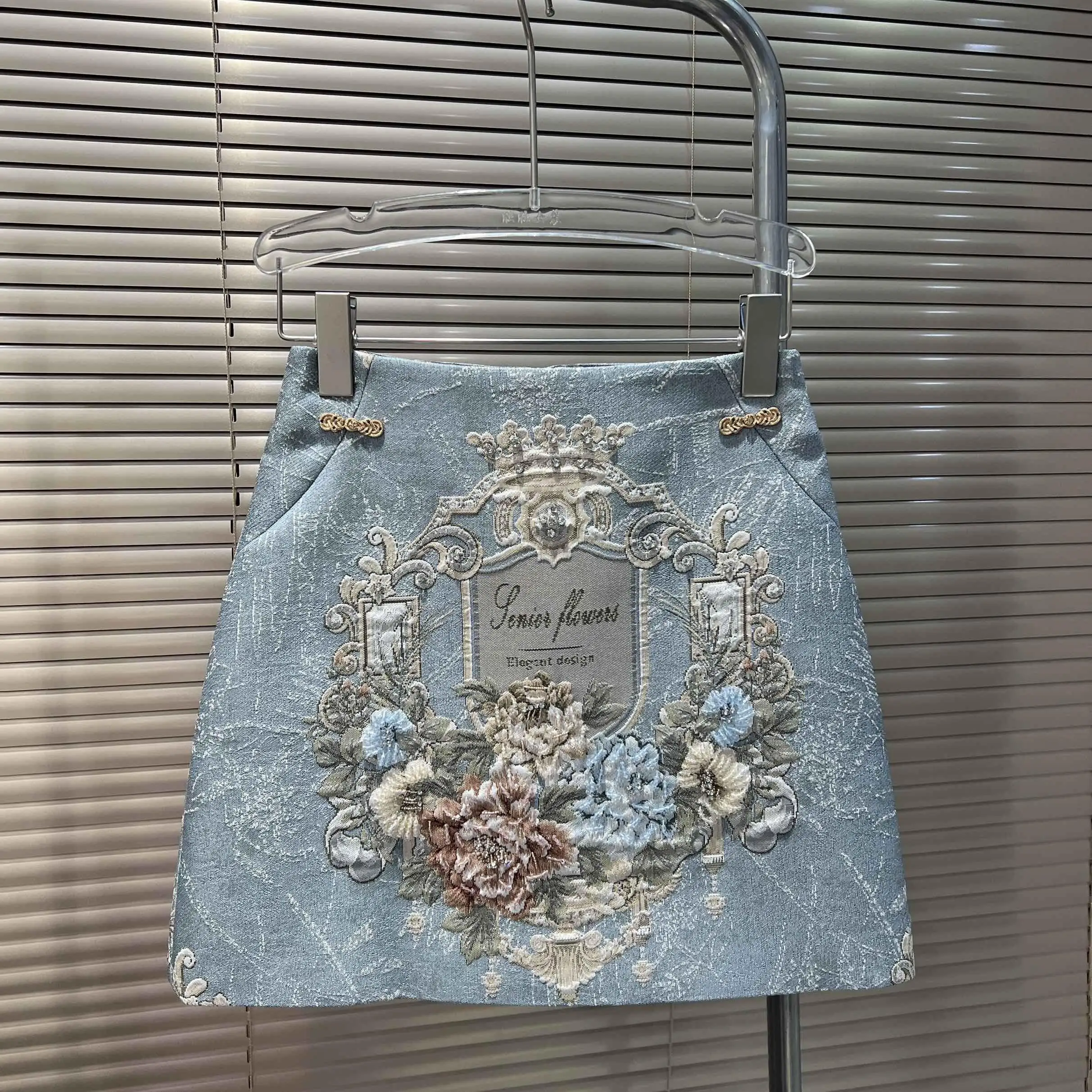 High Waist Embroidered Heavyweight Half Skirt Floral Pattern Commute Style A-Line Short Skirt for Young Women in Their 20s