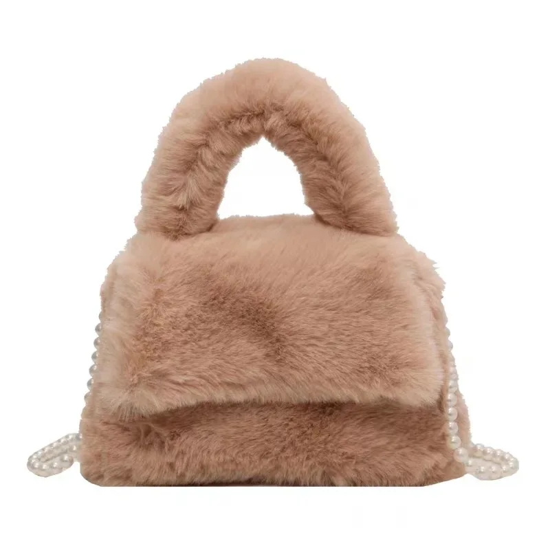 Plush Tote Bag for Women Faux Fur Autumn Winter Shoulder Bag Fluffy Handbags Purse Hobo Top Handbag Chain Furry Crossbody Bag