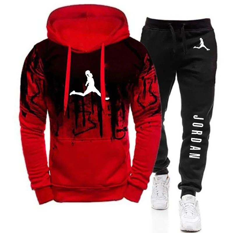 2026 Spring And Autumn Basketball sportswear Men's New Gradient Color Set Hoodie + Casual Sweatpant Two-piece Suit