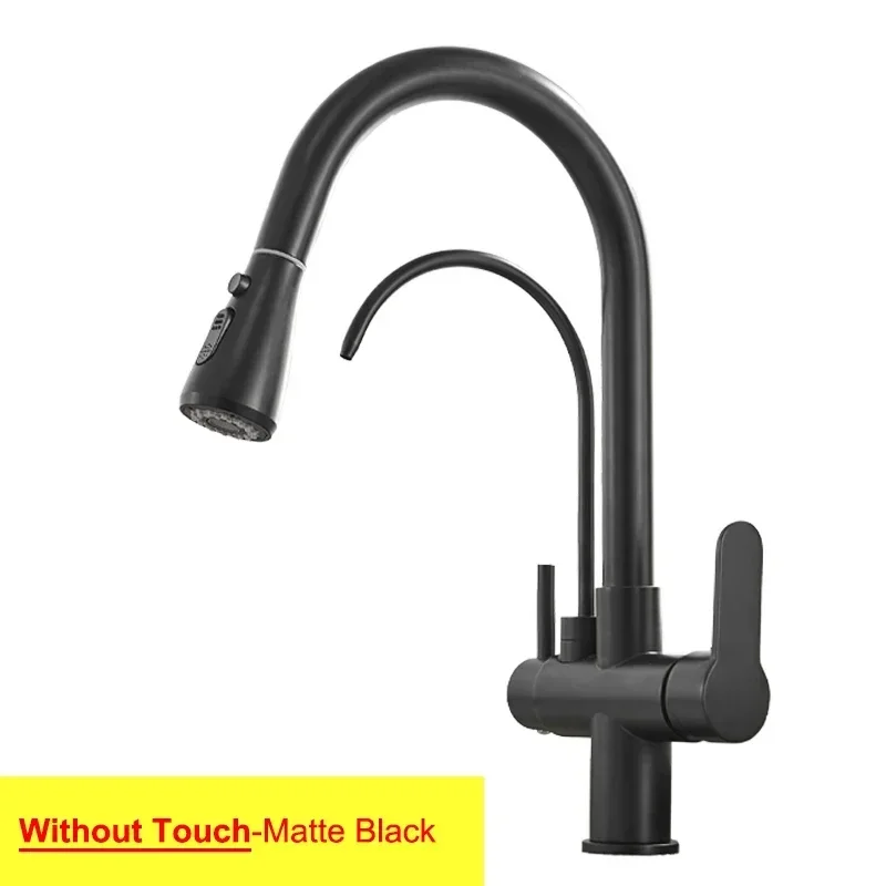 Gold Touch Filter Kitchen Faucets 3 Ways Hot Cold Pull Out Kitchen Mixer Tap Solid Brass Golden Sensor Touch Kitchen Faucet