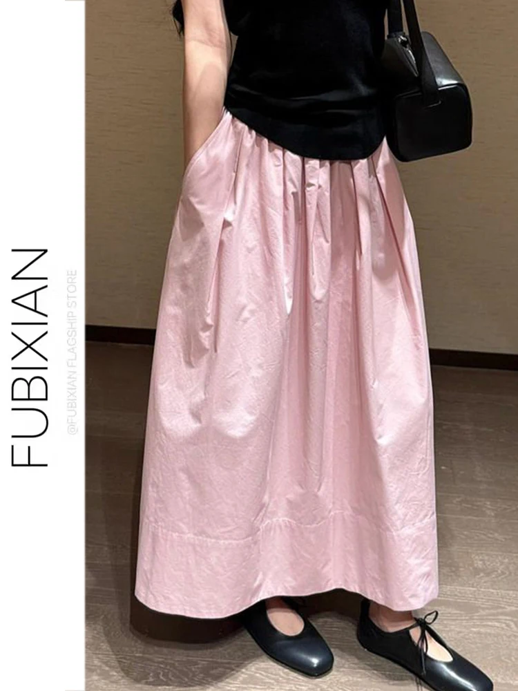 

Chao Level Recommended Lazy Comfortable Pink Loose A-Line f Skirt Spring New Sle Pleated Umbrella Skirt Casual Sle Hig...