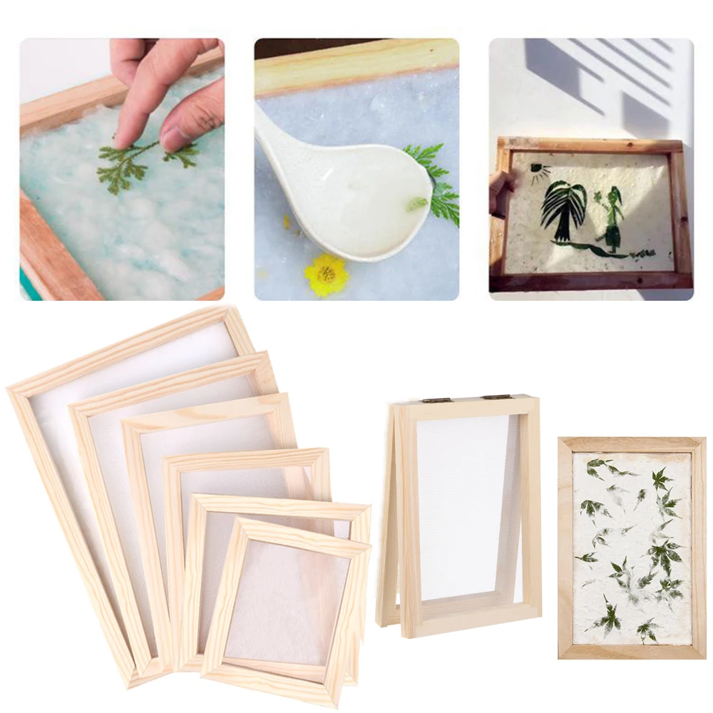 Paper Making Screen Kit, Includes Wooden Paper Making Mold Frame, Dried Flowers, Sponge for DIY Paper Craft