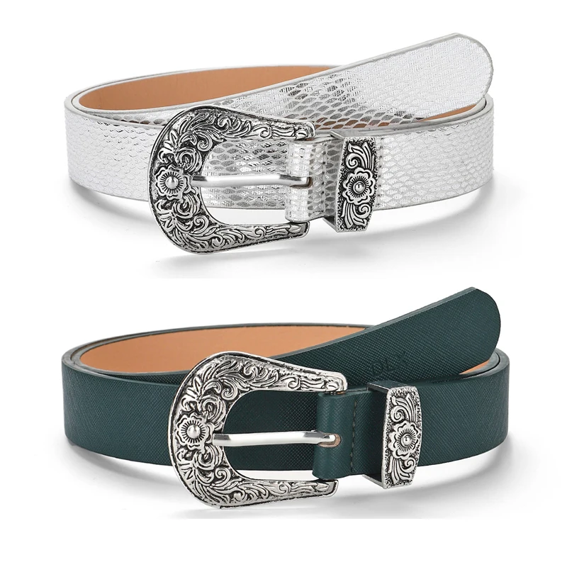

Готический ретро женский серебряный ремень в стиле хип-хоп Y2k для девочек, ремень с пряжкой, модный повседневный джинсовый ремень, аксессуары для платья, зеленый пояс из искусственной кожи