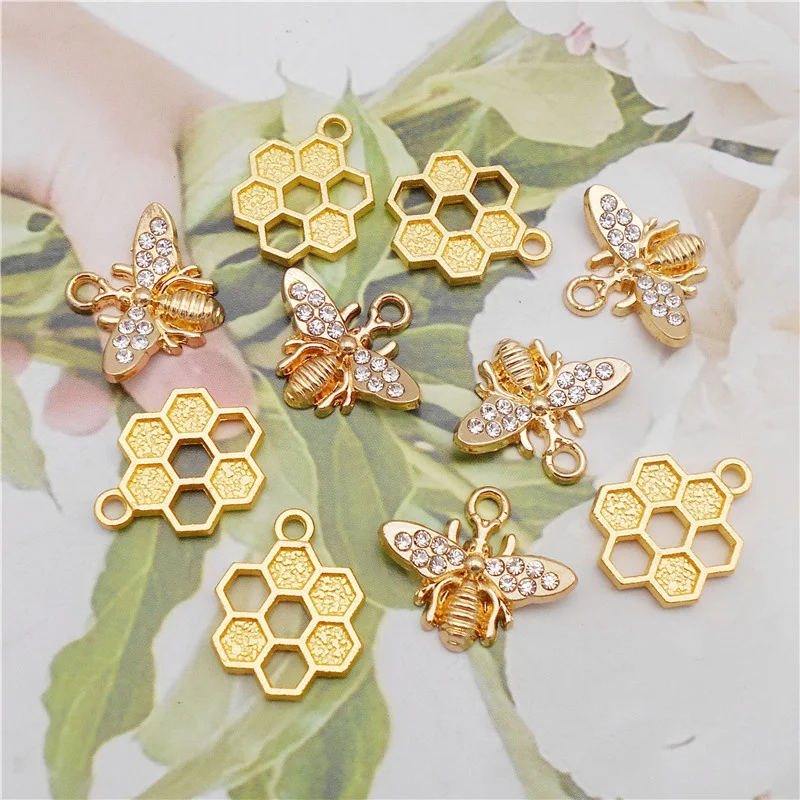 

Julie Wang 10PCS Mixed Honeycomb And Bee Charms Hive Honeybee Pendants Alloy Necklace Bracelet Jewelry Making Accessory