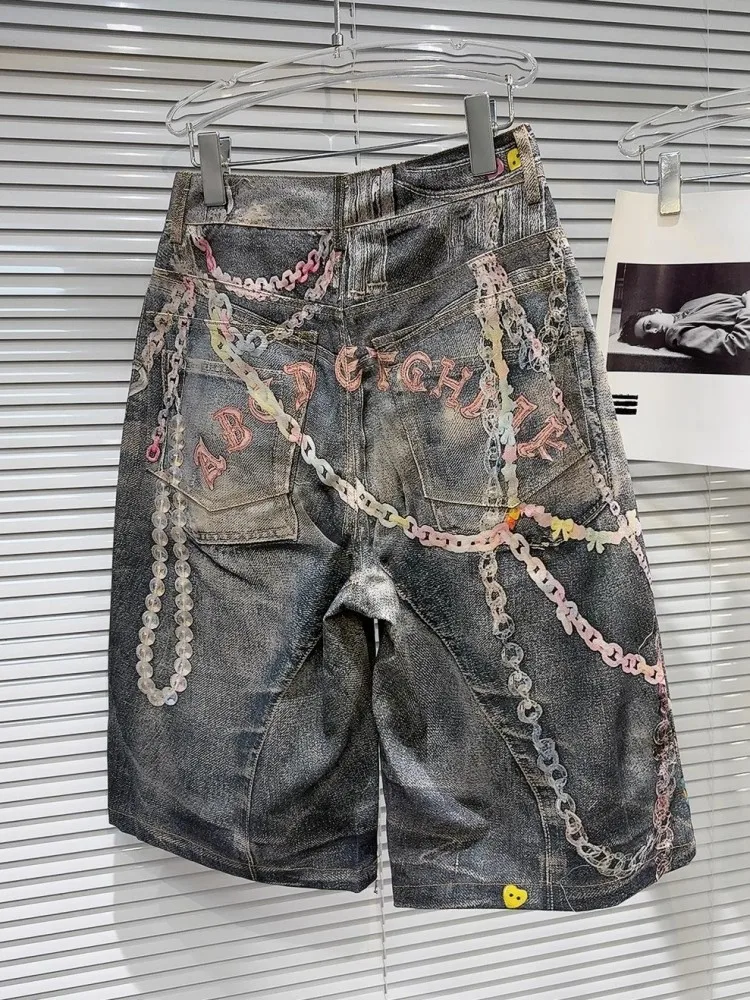 Short en jean d'été pour femmes, pantalon Vintage imprimé de personnalité, longueur aux genoux; Jeans pour femmes, short décontracté Hip Hop, nouveau