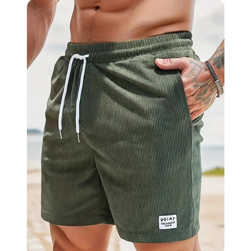 

Мужские вельветовые повседневные шорты с завязками на талии и боковыми карманами - однотонные летние шорты стандартного кроя для ежедневных поездок и прогулок