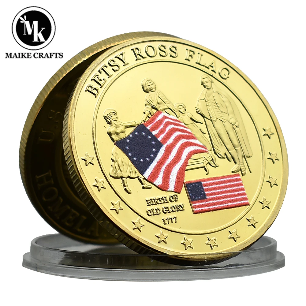 American Betsy Ross Flag Metal Plated Crafts Commemorative Coin Collection Gift